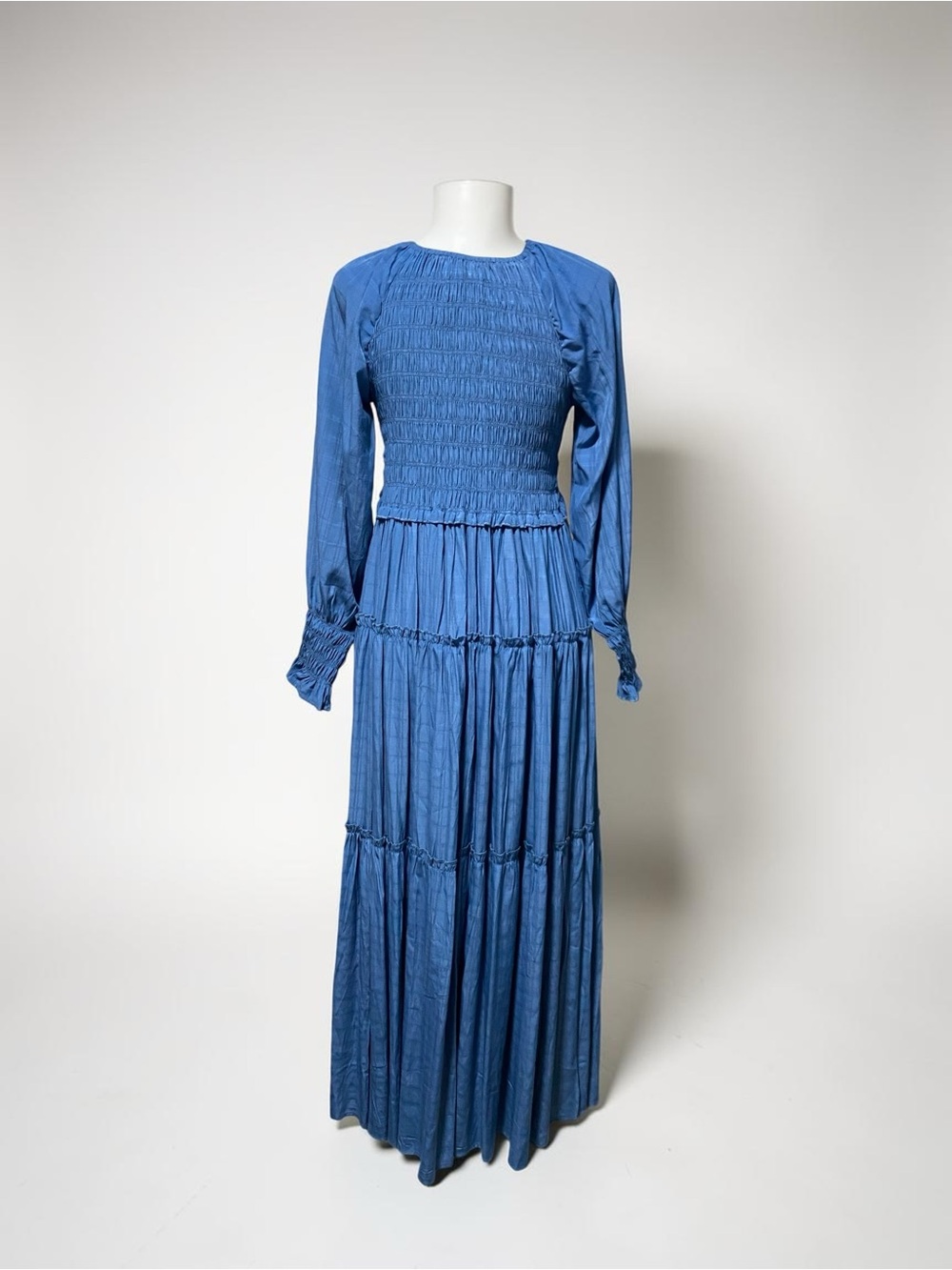 R. Vivimos Blue Long Sleeve Maxi Dress Boho Flowy Layered Ruffle Sz S NWT - Picture 8 of 9